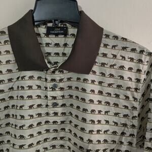 NWOT Jim Thompson Shirt Men's M Button Elephant Print‎ Lightweight Polo ( New )